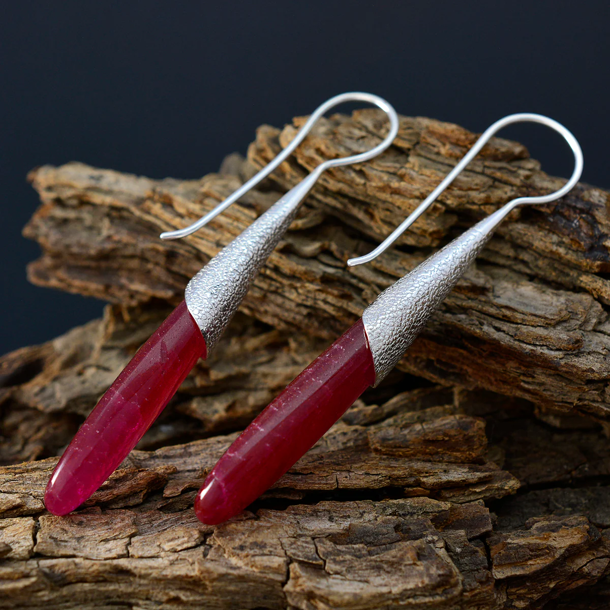 Indian Ruby Korean Mei Solitaire Dangle Red 925 Sterling Silver Earring - Image 3