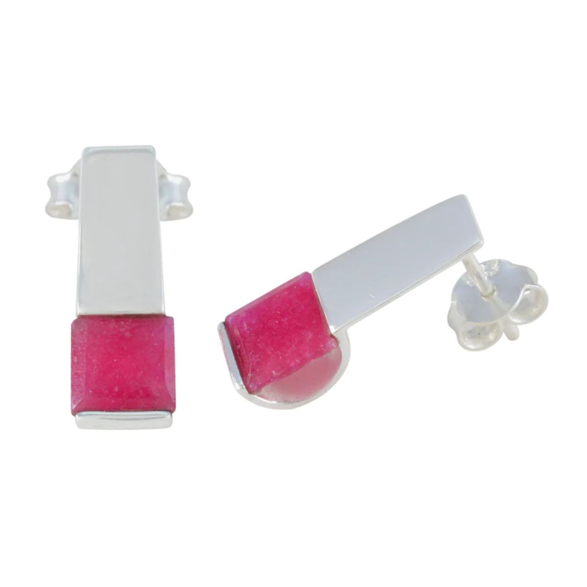Indian Ruby Latin American Lili Solitaire Stud Red 92.5 Silver Earring - Image 2