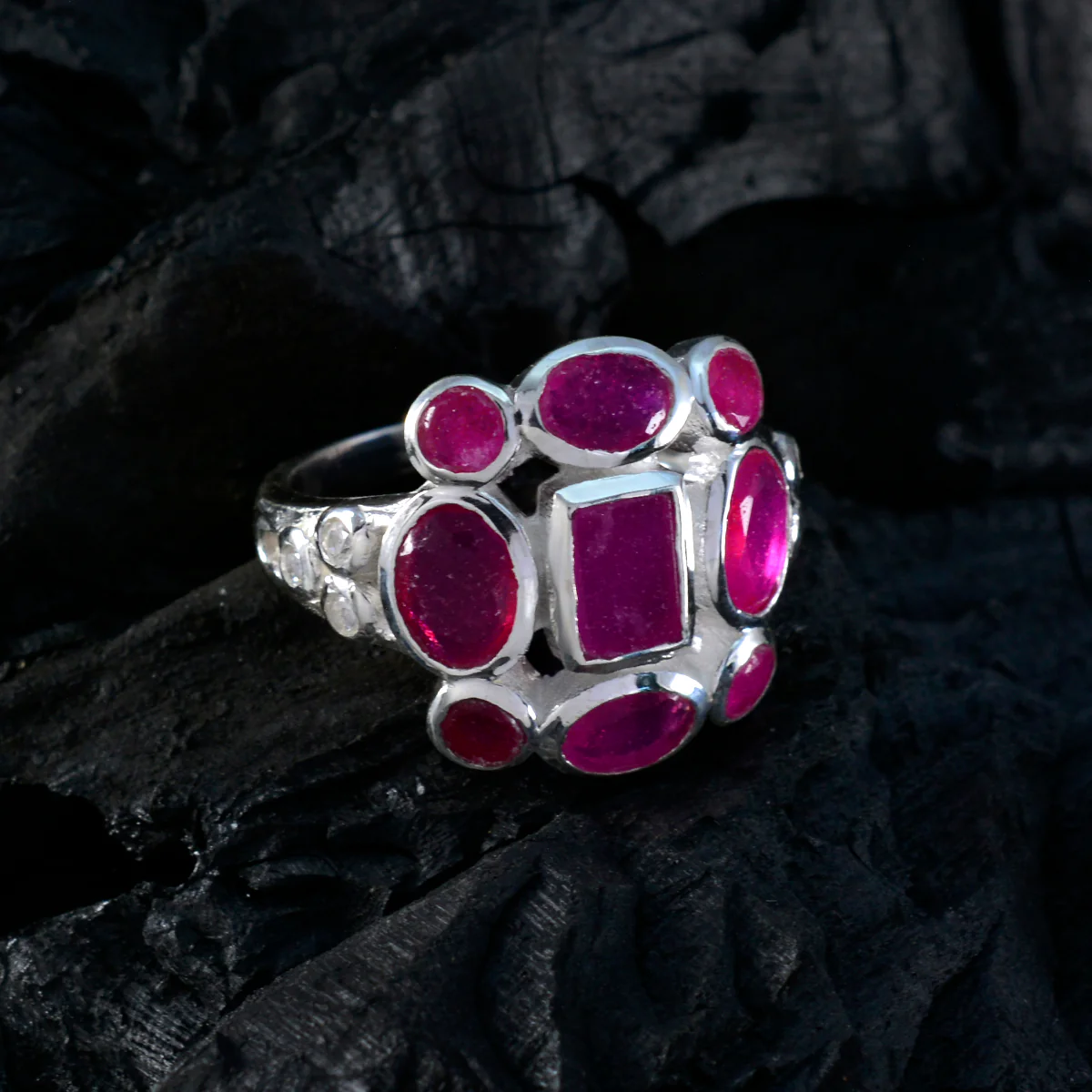 Indian Ruby Navratna German Sterling Silver Red Gemstones Classic Signet Ring Jewellery - Image 4