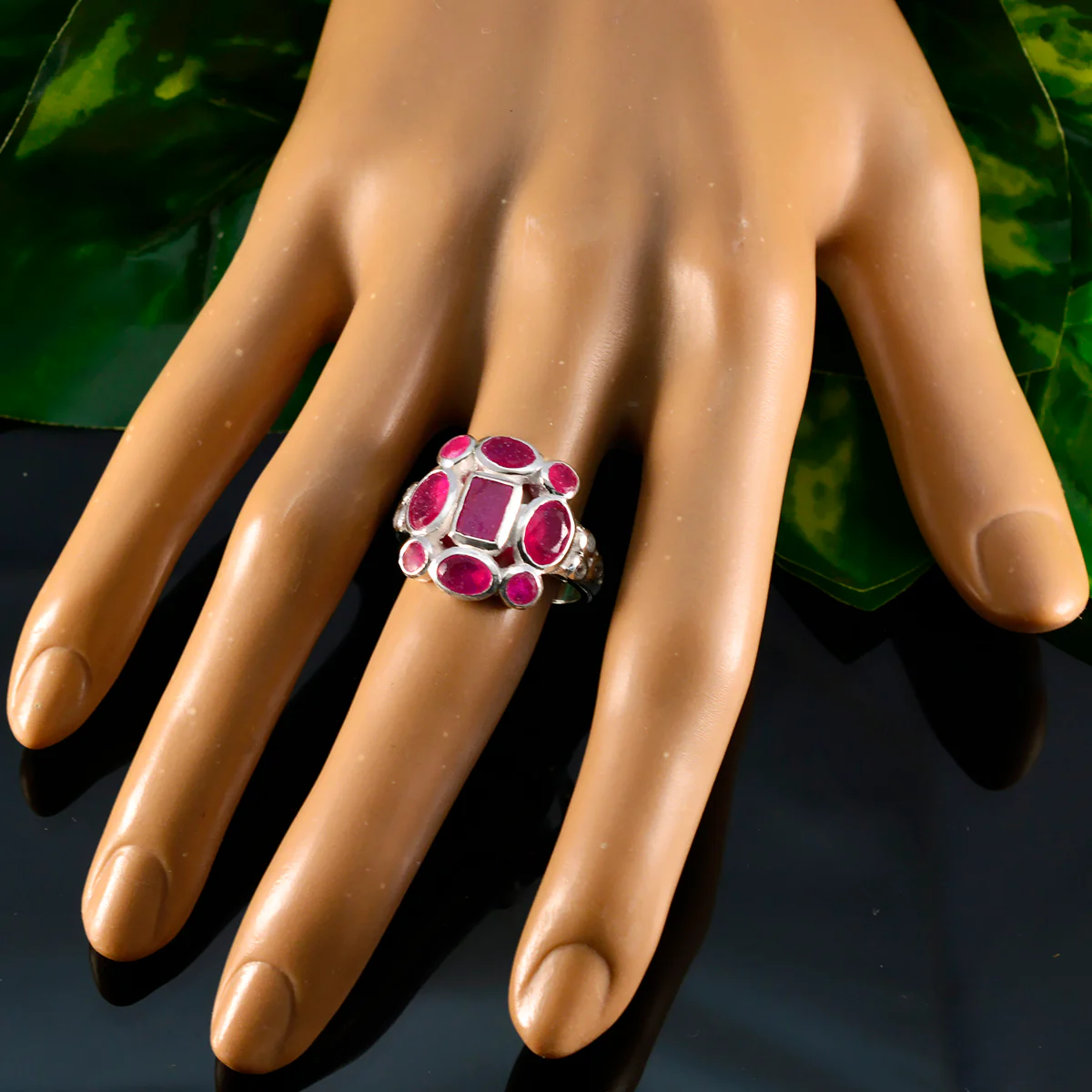 Indian Ruby Navratna German Sterling Silver Red Gemstones Classic Signet Ring Jewellery - Image 5