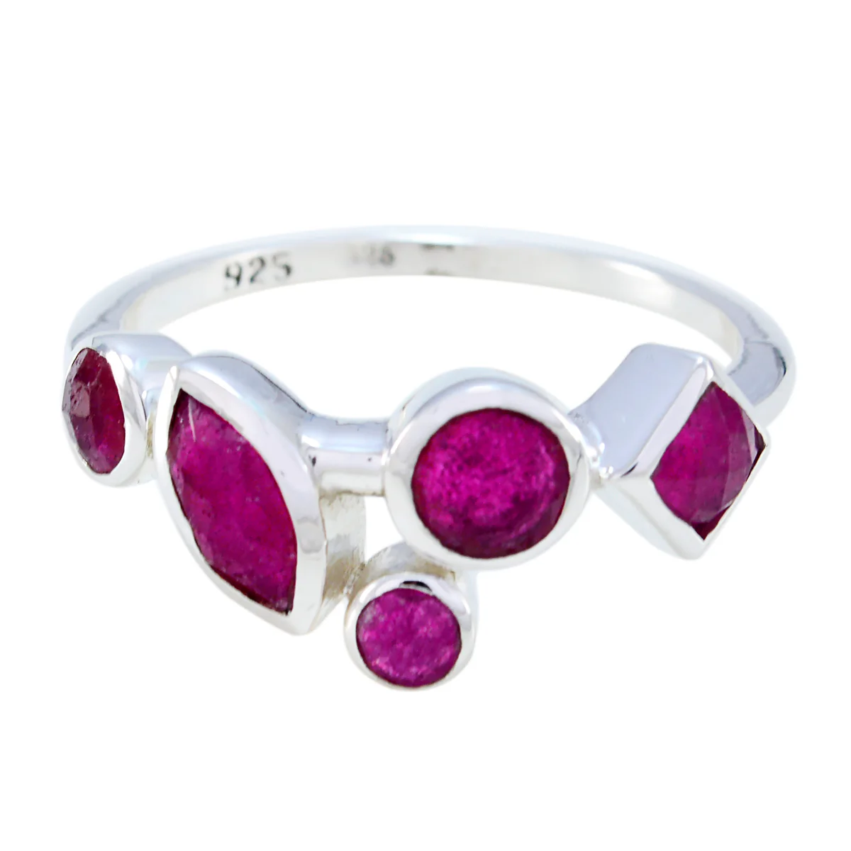 Indian Ruby Penta American Silver Red Gems Whisper-thin Contemporary Ring Jewellery