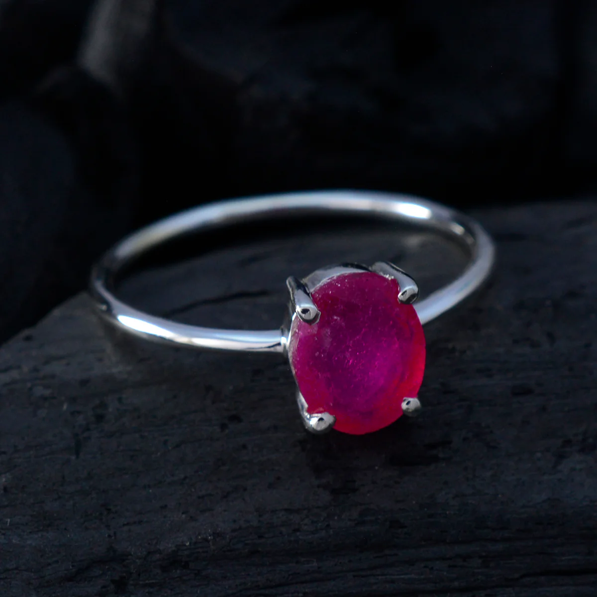 Indian Ruby Solitaire American Silver Red Gems Elegant Feminine Ring Jewellery - Image 4