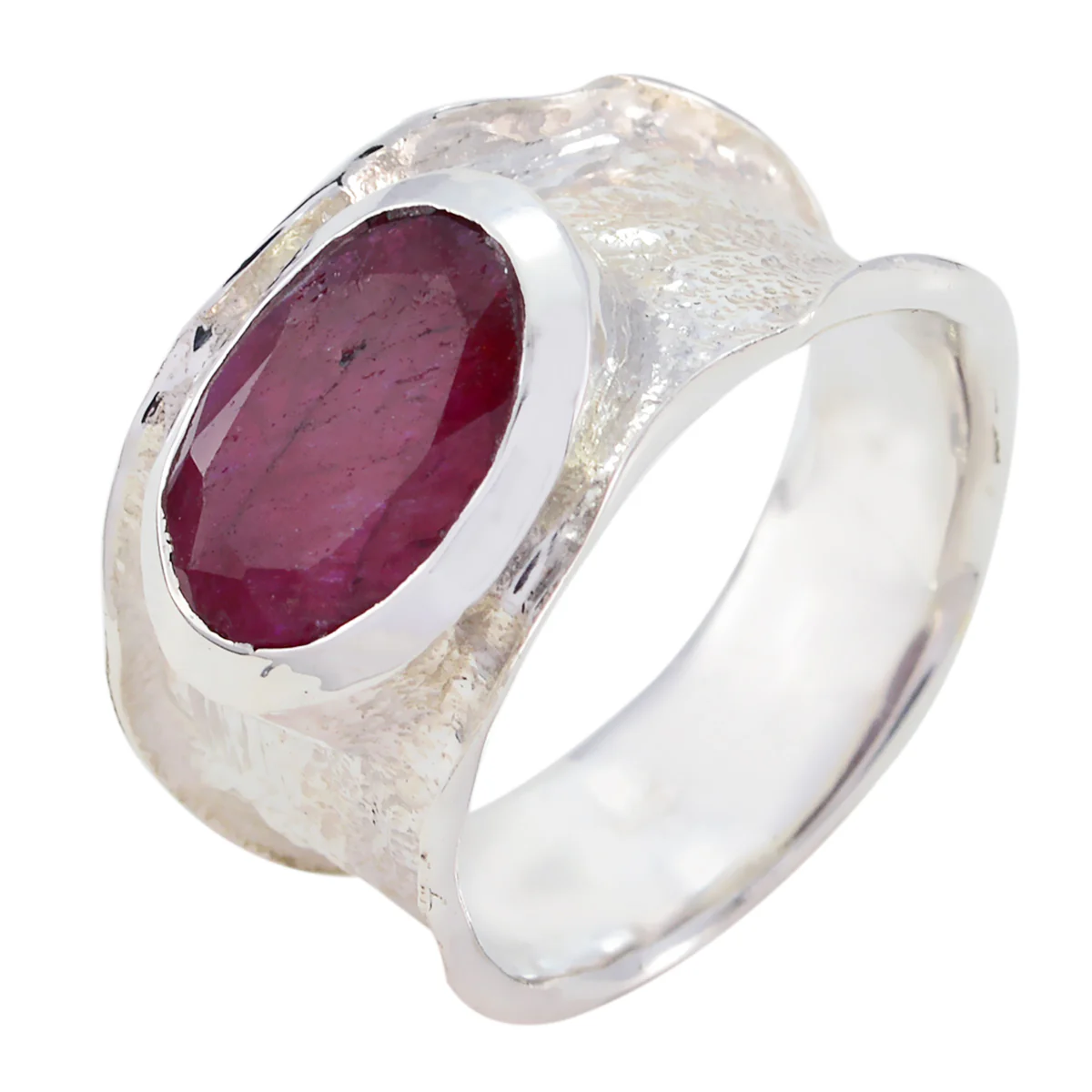 Indian Ruby Solitaire German 92.5 Silver Red Gemstone Edgy Oversized Band Jewelry - Image 2