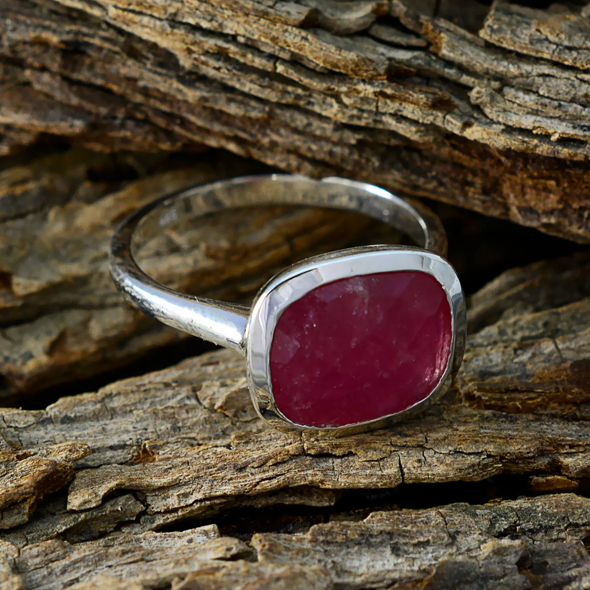 Indian Ruby Solitaire German Silver Red Gemstone Minimal Feminine Ring Jewelry - Image 3