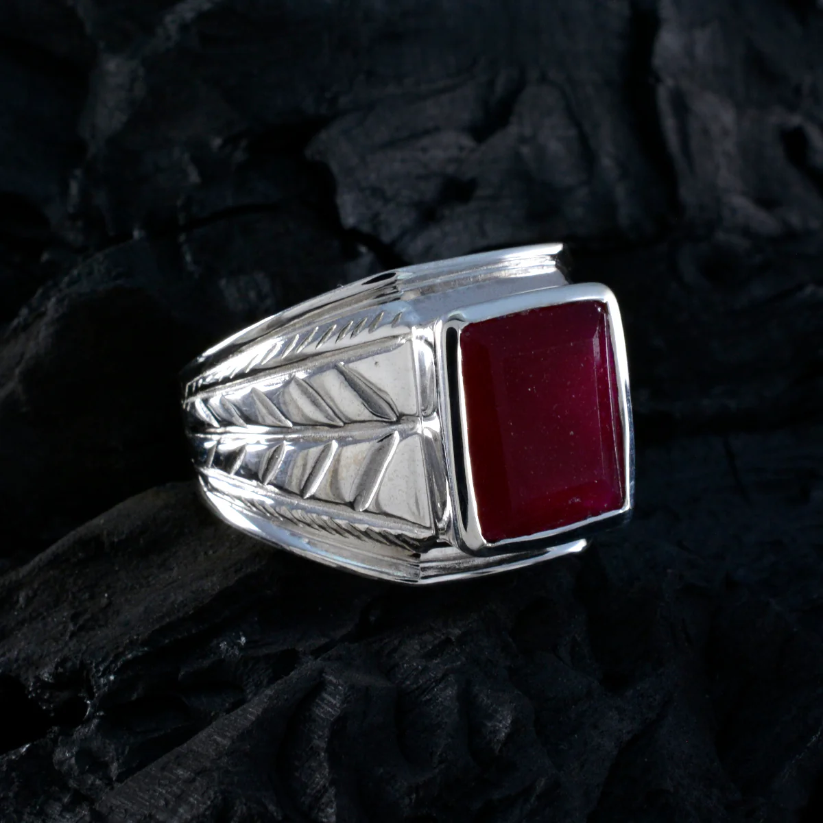 Indian Ruby Solitaire Italian 925 Silver Red Gemstone Edgy Modern Ring Jewelry - Image 5