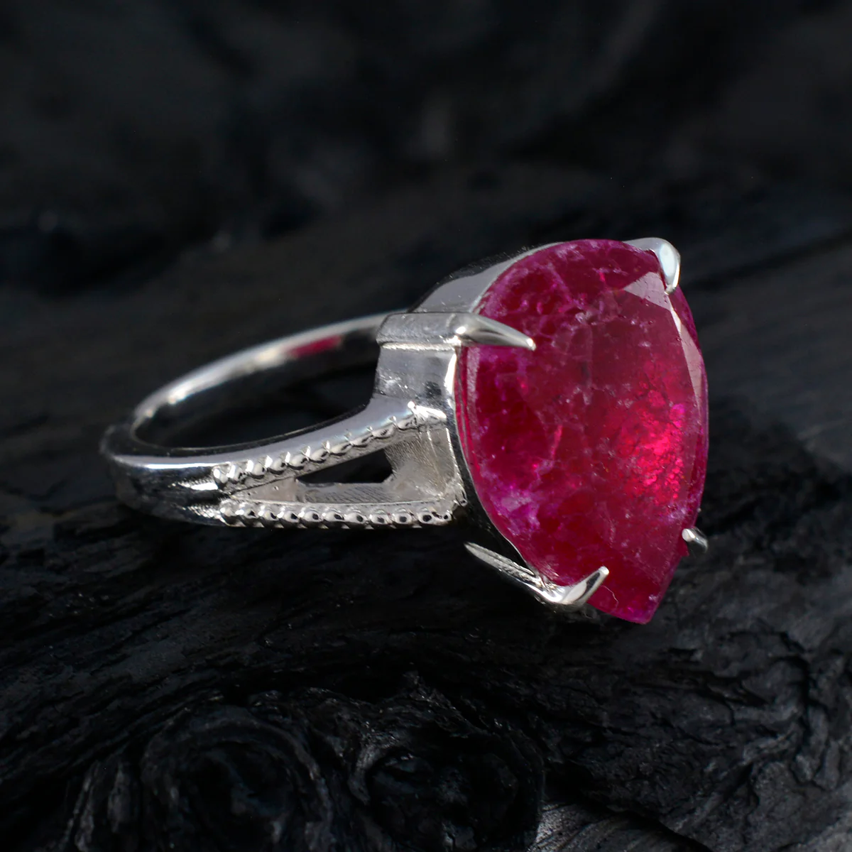 Indian Ruby Solitaire Moroccan Silver Red Gems Eye-catching Luxurious Ring Jewelry - Image 4