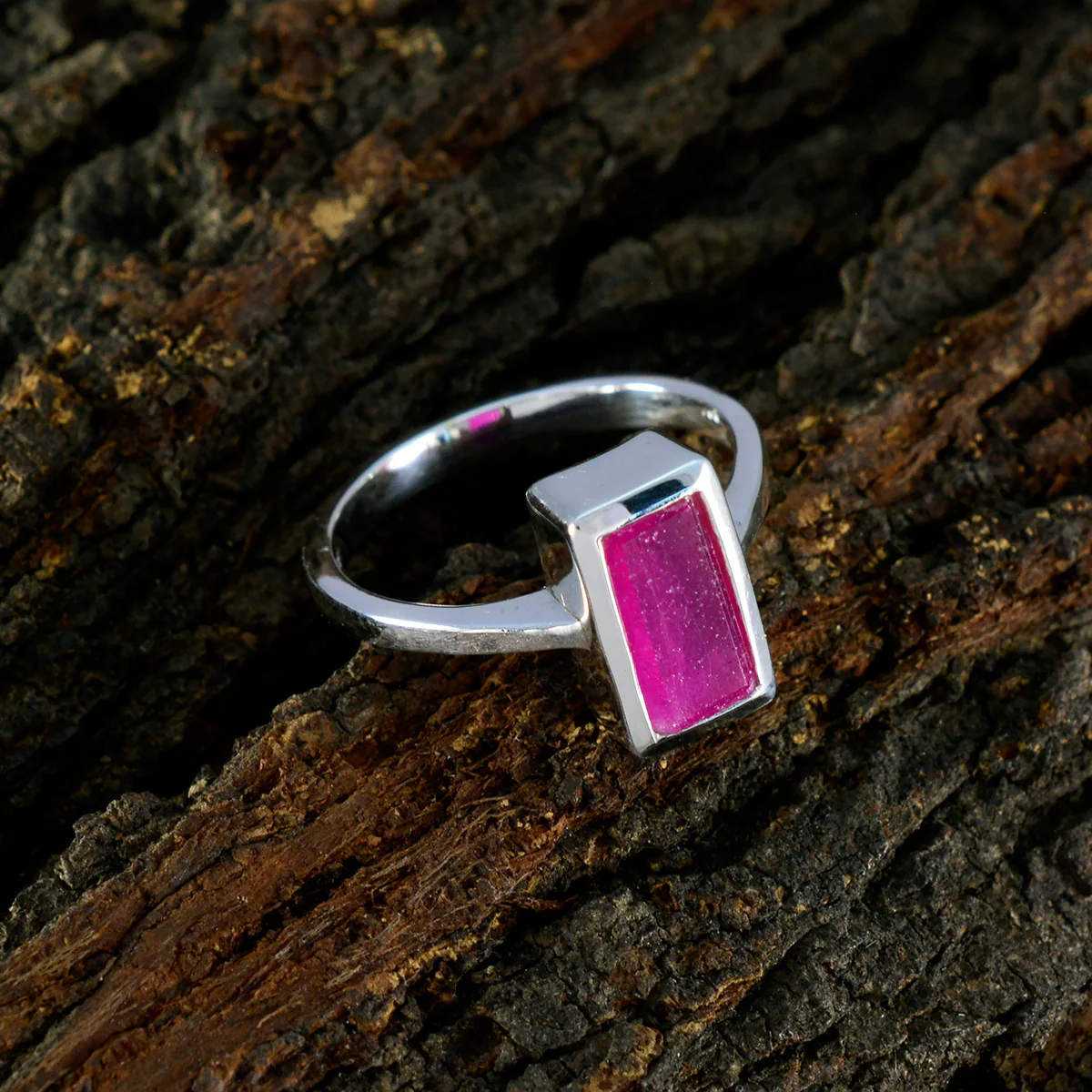 Indian Ruby Solitaire Moroccan Silver Red Gemstone Slim Modern Ring Jewellery - Image 3