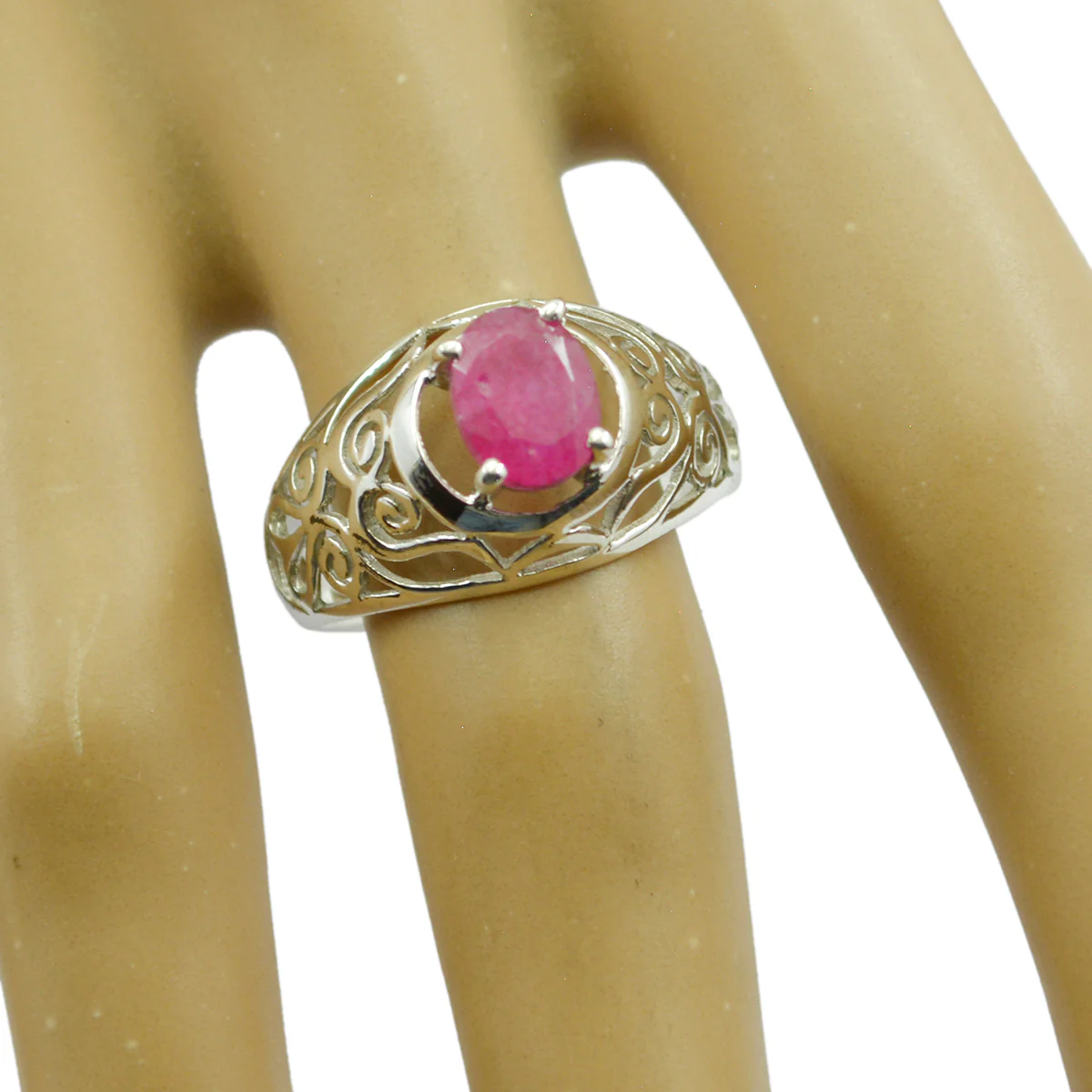 Indian Ruby Solitaire Spanish 925 Sterling Silver Red Gems Featherlight Filigree Ring Jewellery - Image 2