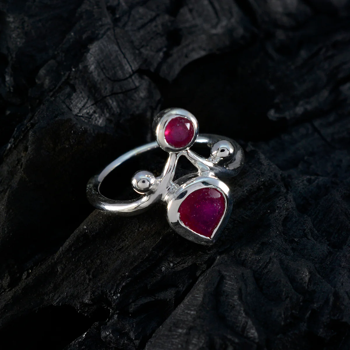Indian Ruby Toi et Moi Egyptian 925 Silver Red Gems Tiny Fairytale Ring Jewellery - Image 4