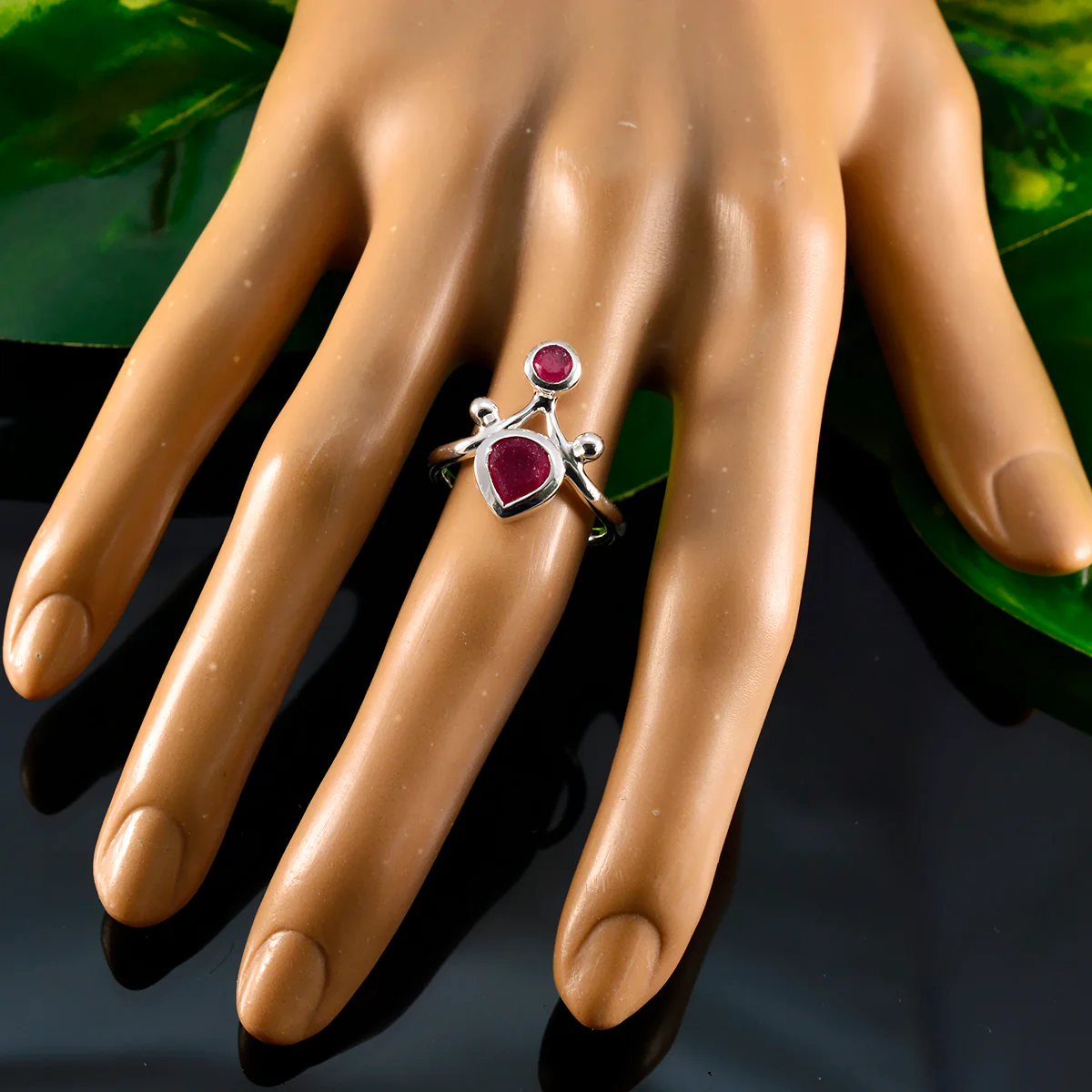 Indian Ruby Toi et Moi Egyptian 925 Silver Red Gems Tiny Fairytale Ring Jewellery - Image 5