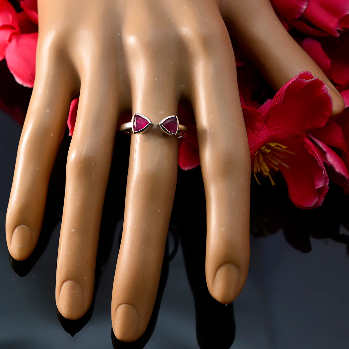 Indian Ruby Toi et Moi Turkish 925 Sterling Silver Red Gemstones Dainty Contemporary Ring Jewelry - Image 5