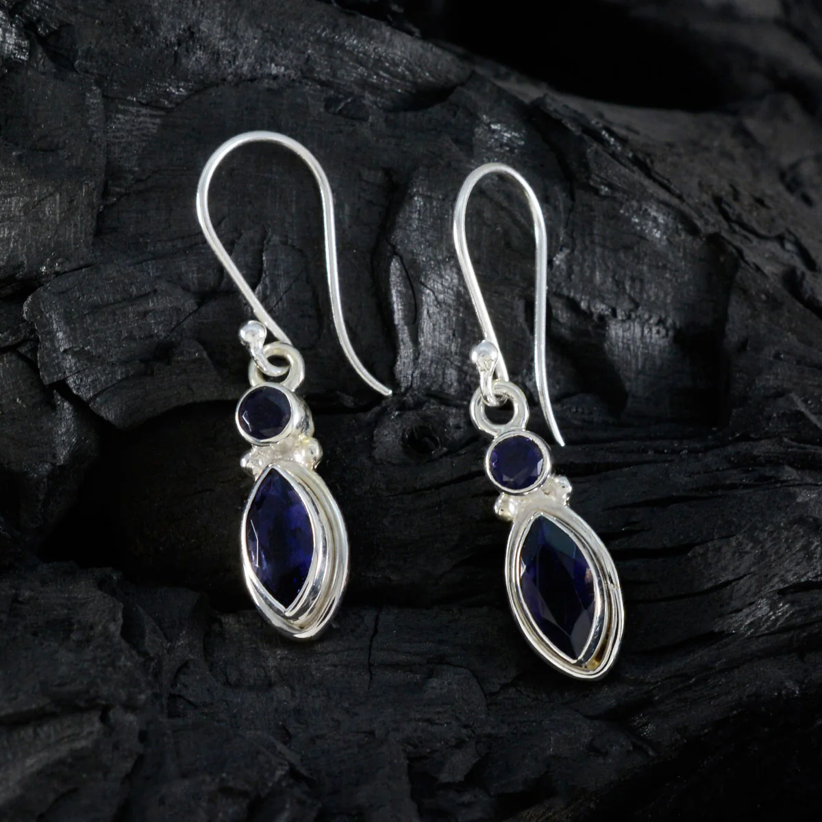 Iolite African Autumn Toi et Moi Dangle Blue 925 Silver Earring - Image 2