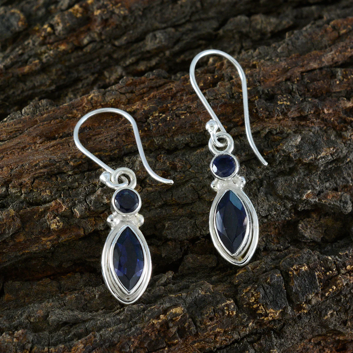 Iolite African Autumn Toi et Moi Dangle Blue 925 Silver Earring - Image 3