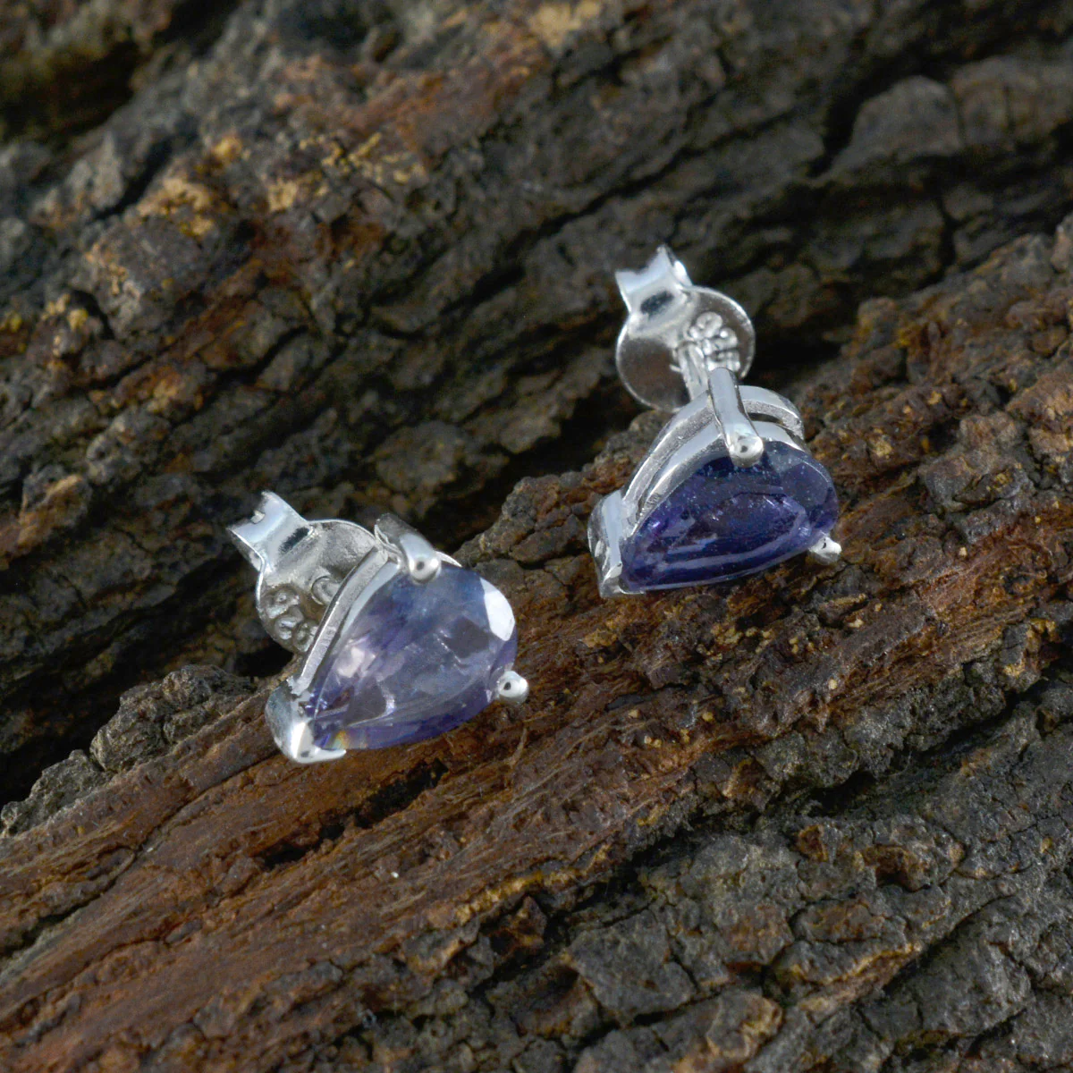Iolite African Daniela Solitaire Stud Blue Sterling Silver Earring - Image 3