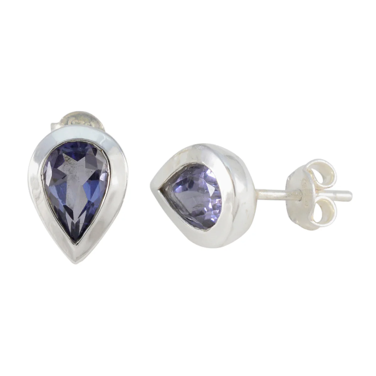 Iolite African Luisa Solitaire Stud Blue 925 Sterling Silver Earring - Image 2