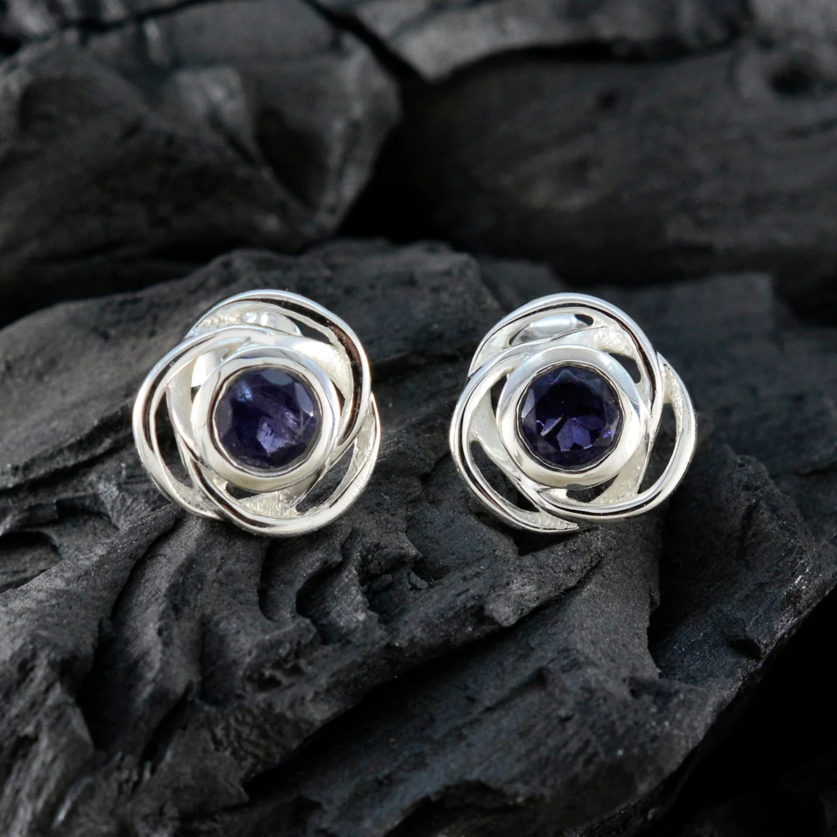 Iolite American Mei Solitaire Stud Blue Sterling Silver Earring - Image 3