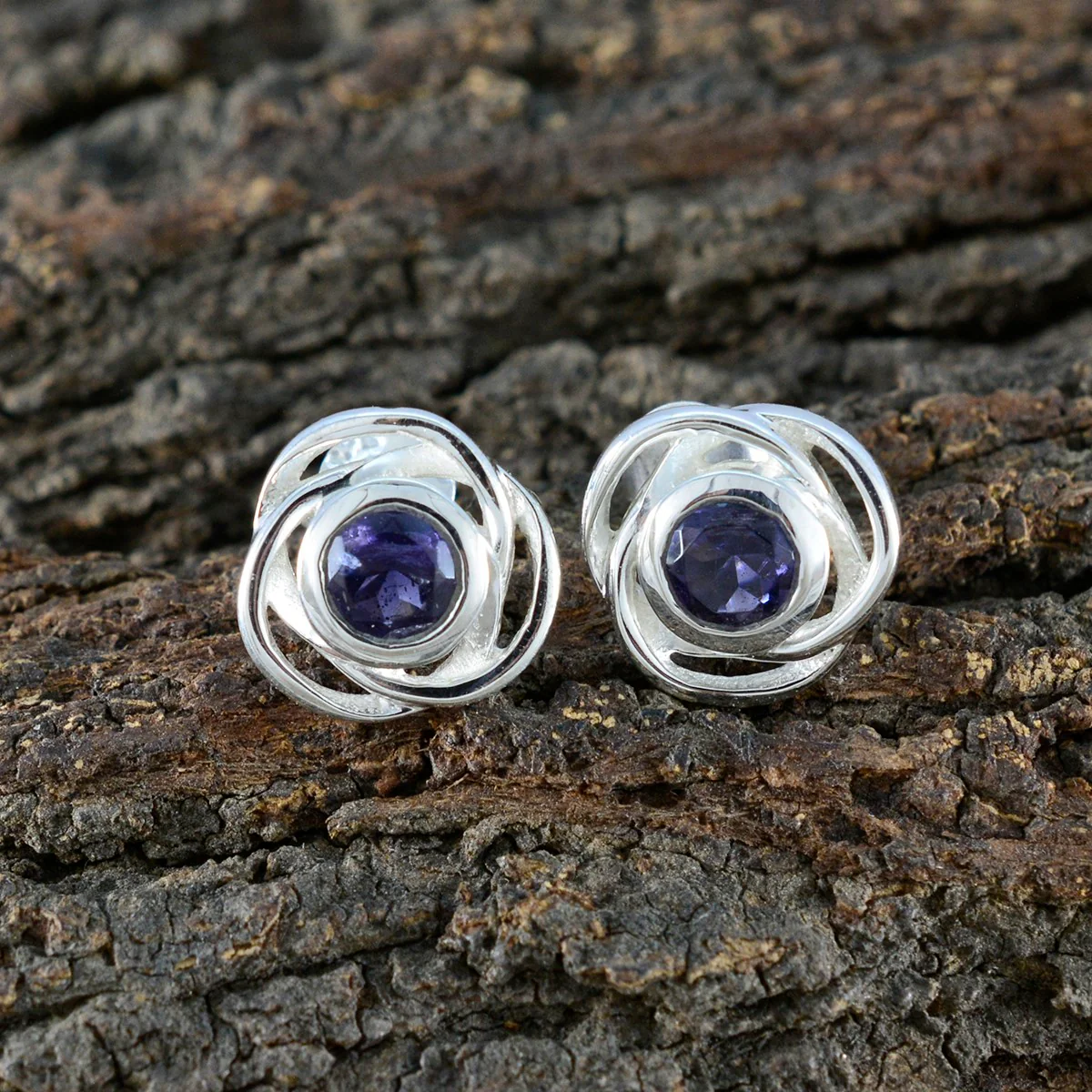 Iolite American Mei Solitaire Stud Blue Sterling Silver Earring - Image 4