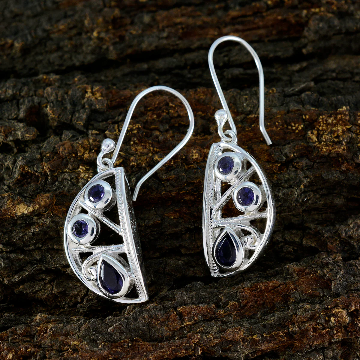 Iolite Australian Chen Trilogy Dangle Blue Silver Earring - Image 3