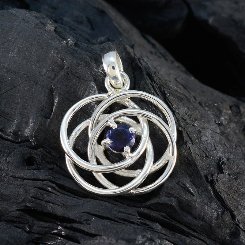 Iolite Delicate French Sterling Silver Solitaire Aaliyah Retro Blue Pendant Jewellery - Image 4