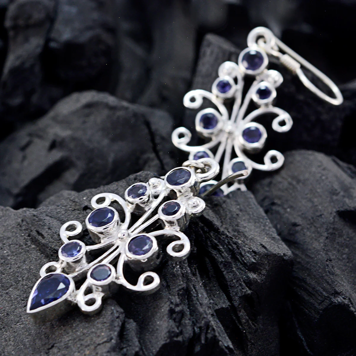 Iolite French Amelia multiple Dangle Blue Sterling Silver Earring - Image 2