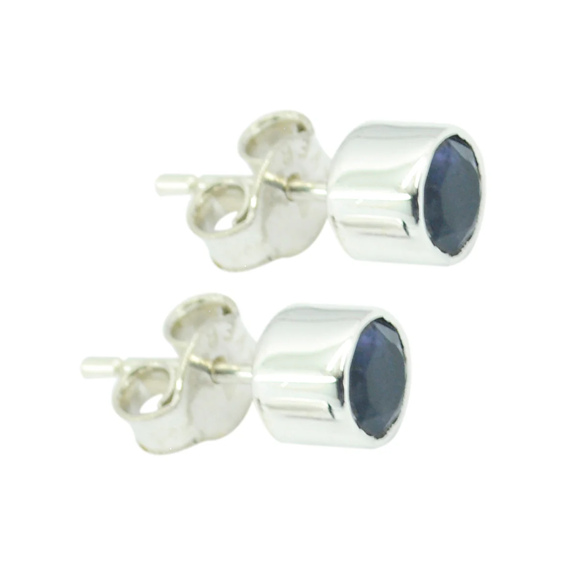 Iolite French Elena Solitaire Stud Blue Silver Earring - Image 3