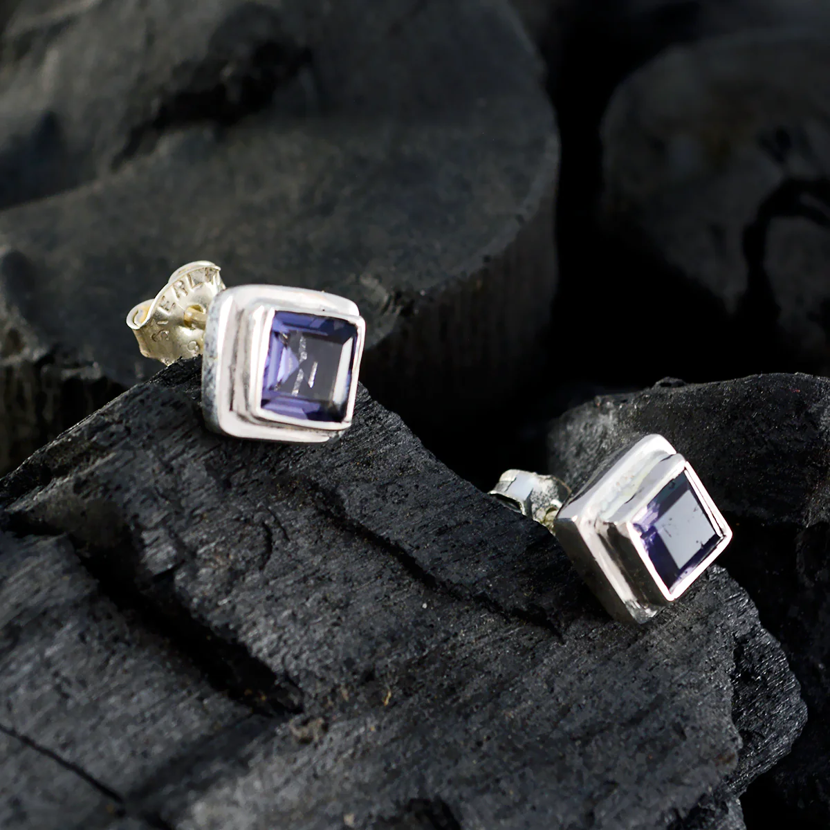 Iolite German Patricia Solitaire Stud Blue Sterling Silver Earring - Image 2