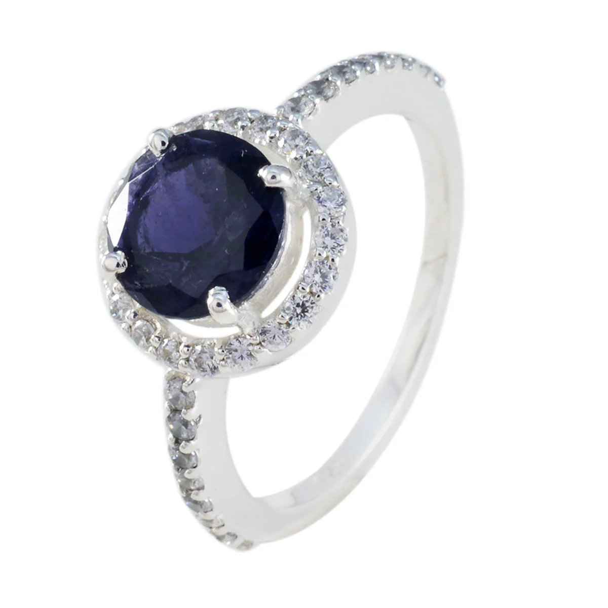 Iolite Halo African 92.5 Silver Blue Gemstone Slim Modern Ring Jewelry - Image 2