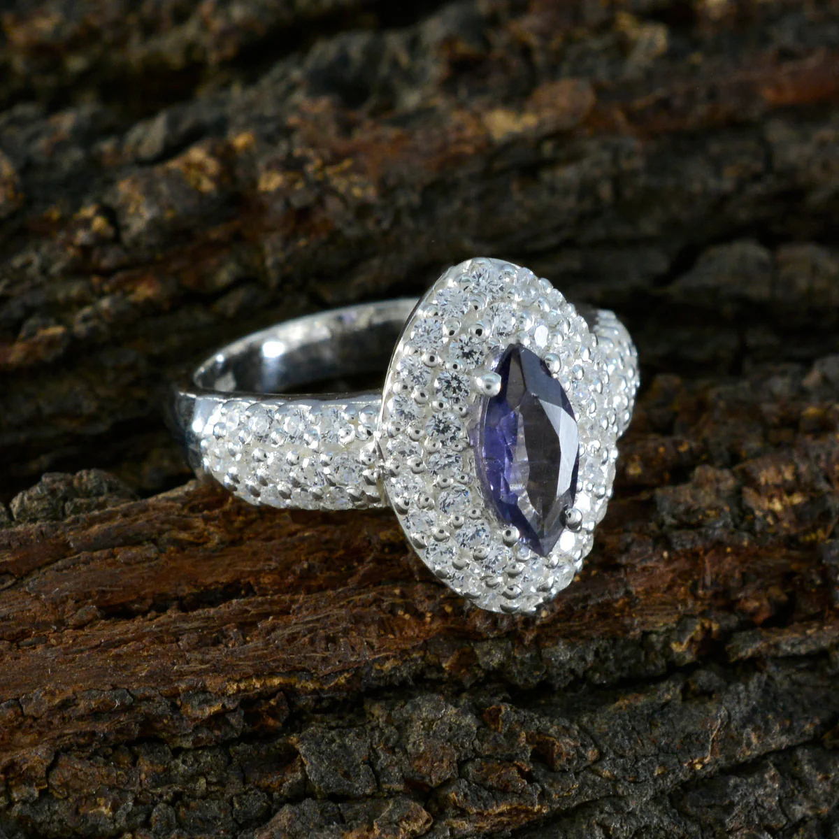 Iolite Halo African 925 Silver Blue Gemstone Minimal Trendy Ring Jewelry - Image 4