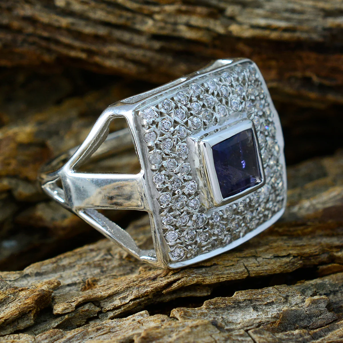 Iolite Halo Egyptian Sterling Silver Blue Gems Versatile Contemporary Ring Jewelry - Image 3
