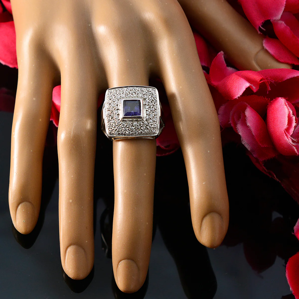 Iolite Halo Egyptian Sterling Silver Blue Gems Versatile Contemporary Ring Jewelry - Image 5