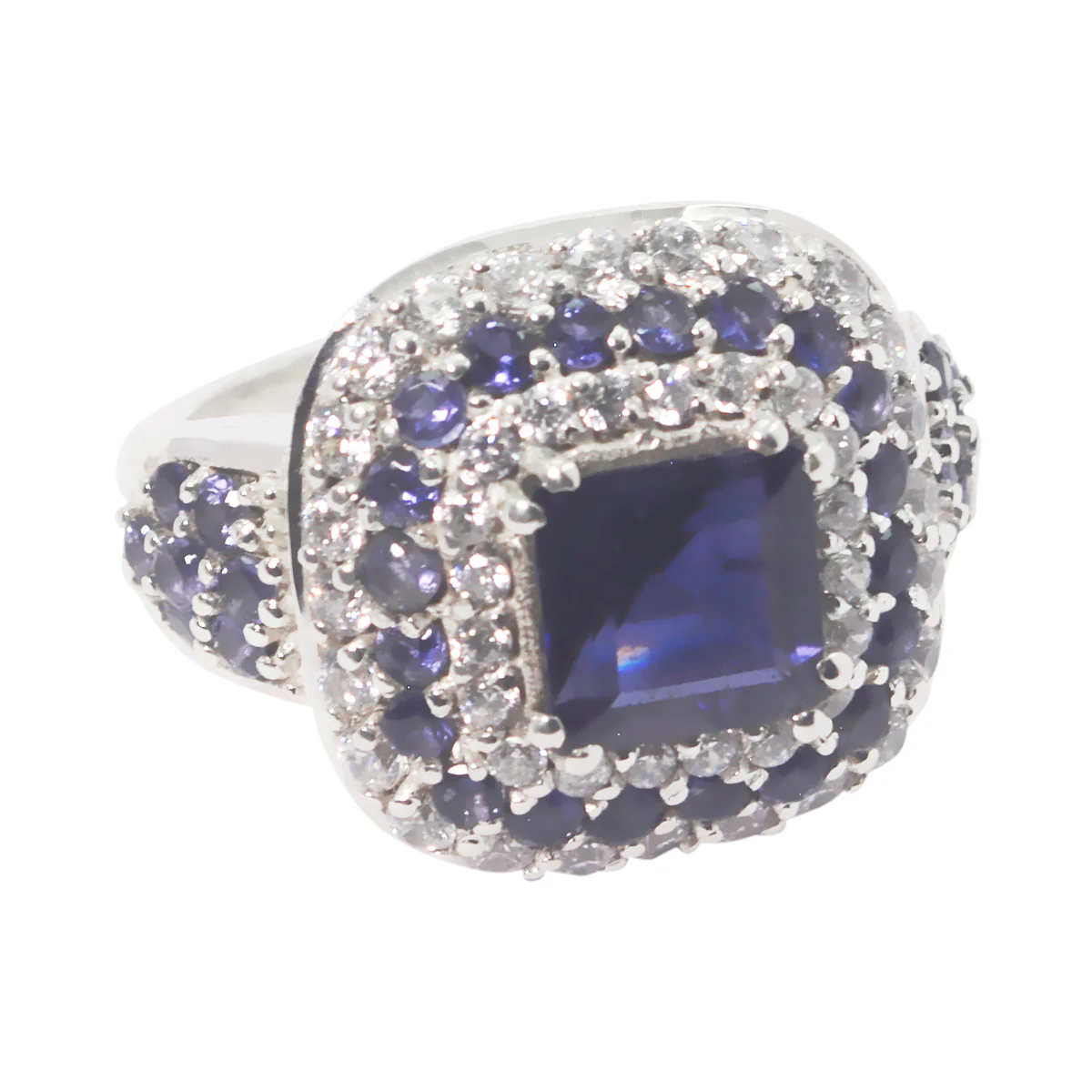 Iolite Halo French Silver Blue Gems Edgy Modern Ring Jewelry - Image 2