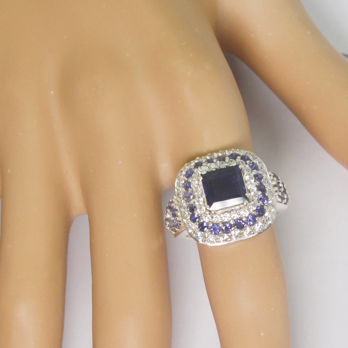Iolite Halo French Silver Blue Gems Edgy Modern Ring Jewelry - Image 3
