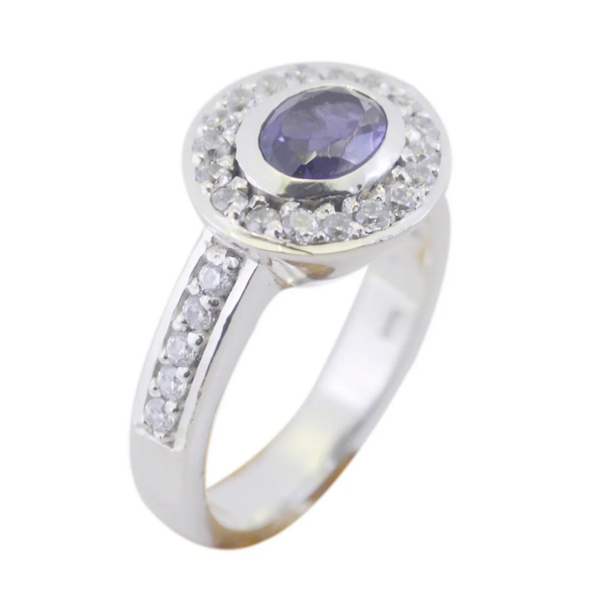 Iolite Halo French Silver Blue Gemstone Classic Trendy Ring Jewelry - Image 2