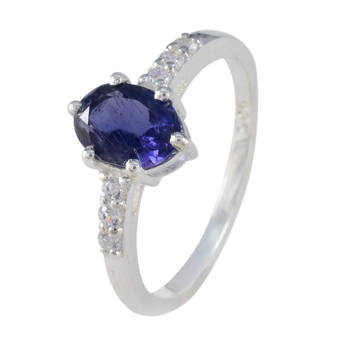 Iolite Halo Korean 925 Silver Blue Gemstones Dainty Glamorous Ring Jewellery - Image 2