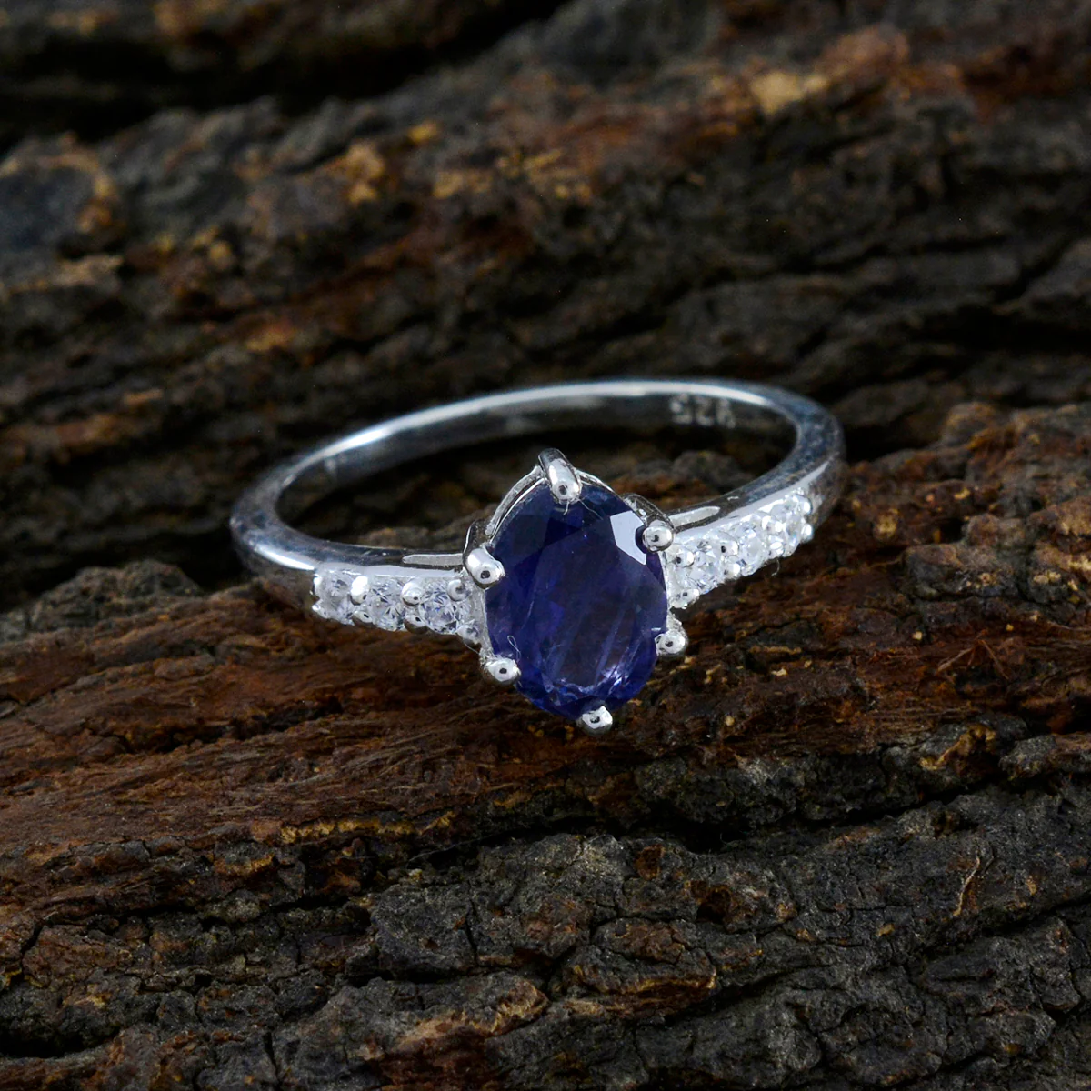 Iolite Halo Korean 925 Silver Blue Gemstones Dainty Glamorous Ring Jewellery - Image 3