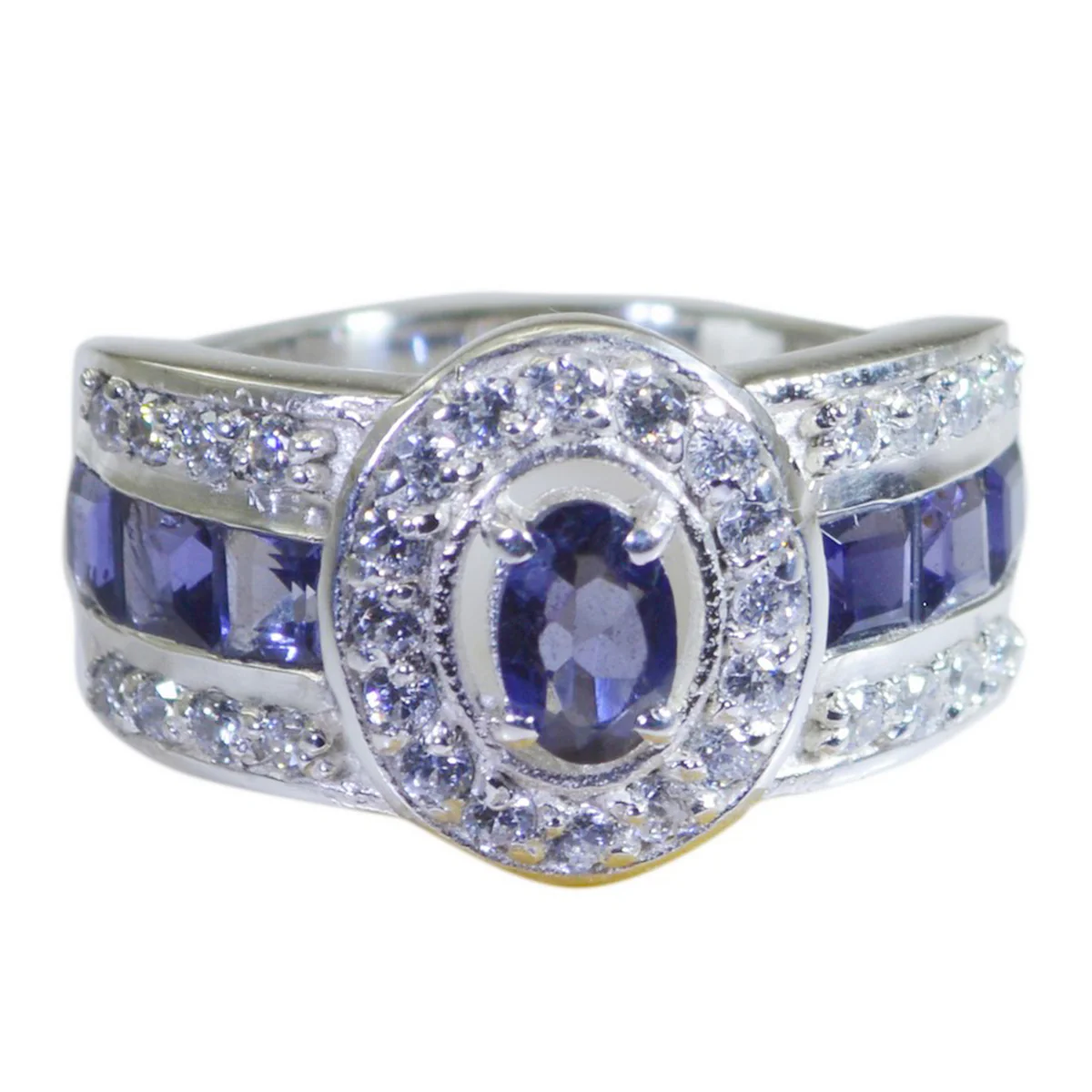 Iolite Halo Moroccan 92.5 Silver Blue Gemstones Eye-catching Modern Ring Jewelry - Image 3