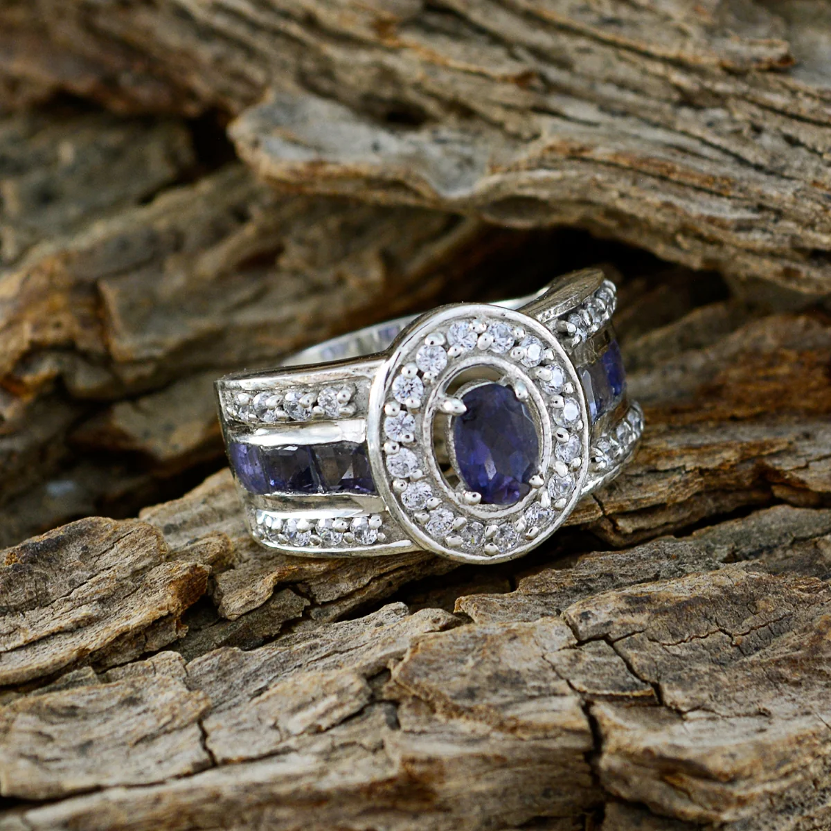Iolite Halo Moroccan 92.5 Silver Blue Gemstones Eye-catching Modern Ring Jewelry - Image 4