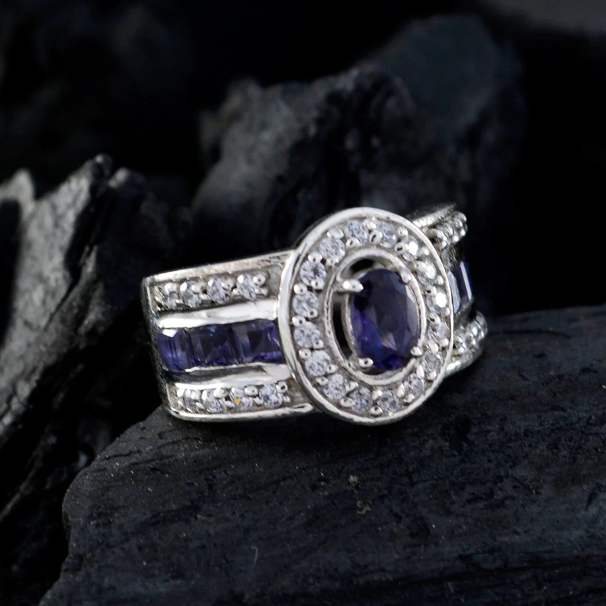 Iolite Halo Moroccan 92.5 Silver Blue Gemstones Eye-catching Modern Ring Jewelry - Image 5