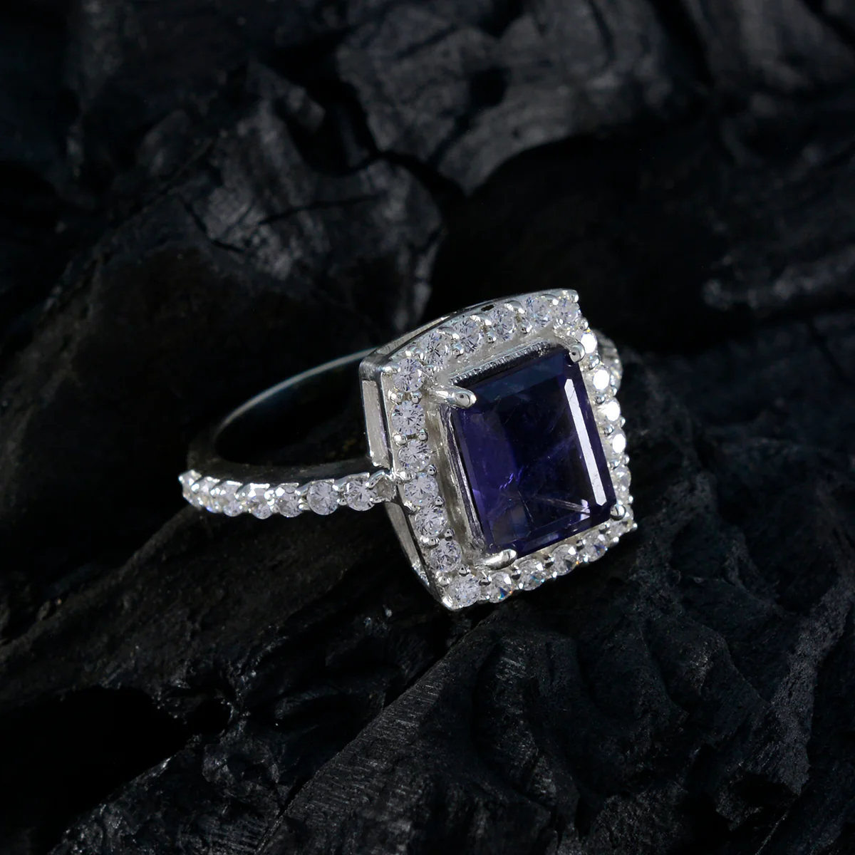 Iolite Halo Moroccan 925 Sterling Silver Blue Gemstones Minimal Trendy Ring Jewelry - Image 4