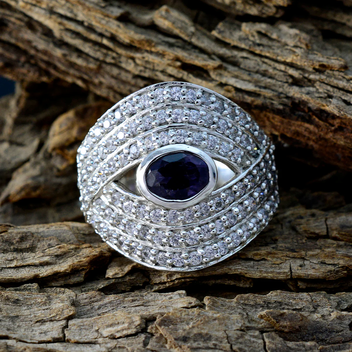 Iolite Halo Moroccan 925 Sterling Silver Blue Gemstones Versatile Contemporary Ring Jewelry - Image 3