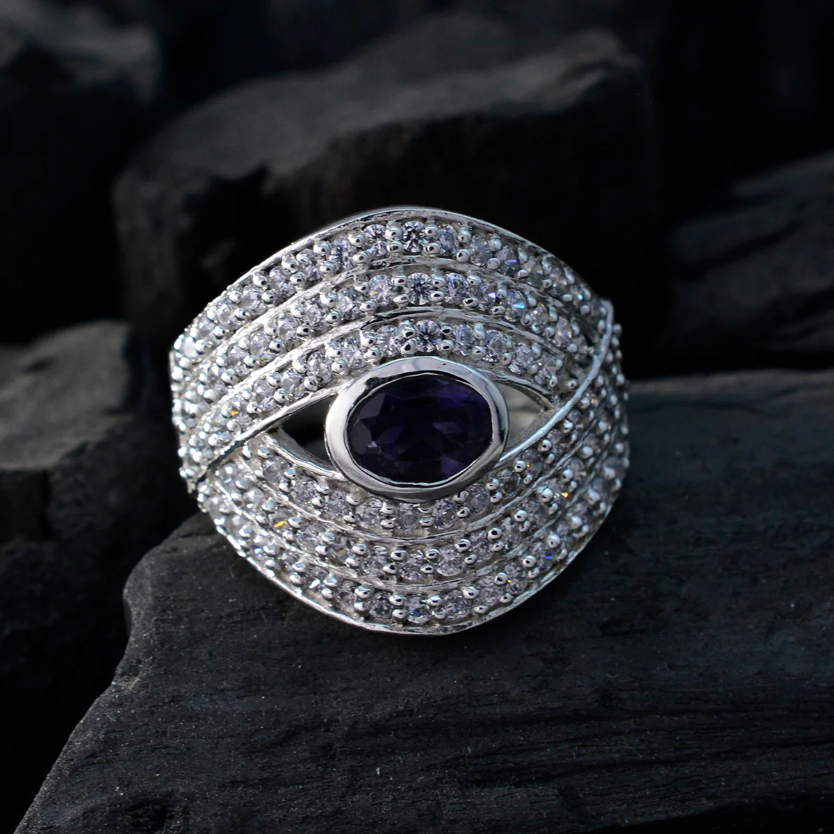 Iolite Halo Moroccan 925 Sterling Silver Blue Gemstones Versatile Contemporary Ring Jewelry - Image 4