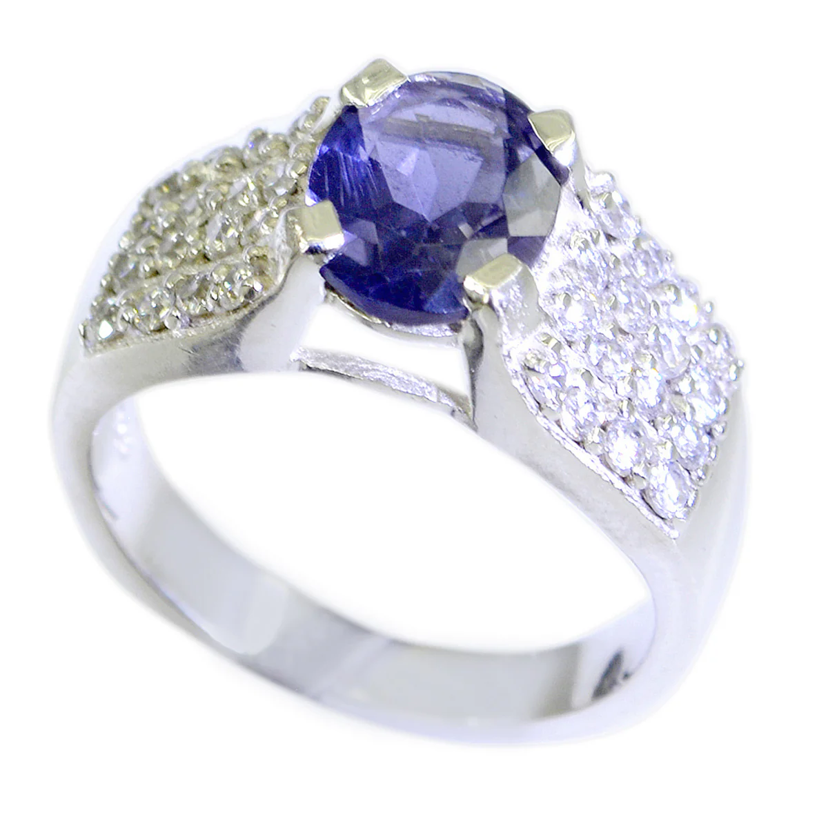 Iolite Halo Russian 925 Sterling Silver Blue Gemstones Classic Romantic Ring Jewelry