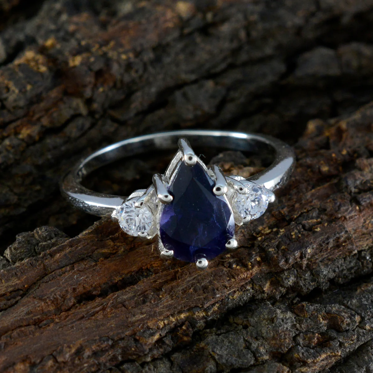 Iolite Halo Turkish 925 Sterling Silver Blue Gemstones Delicate Trendy Ring Jewellery - Image 3
