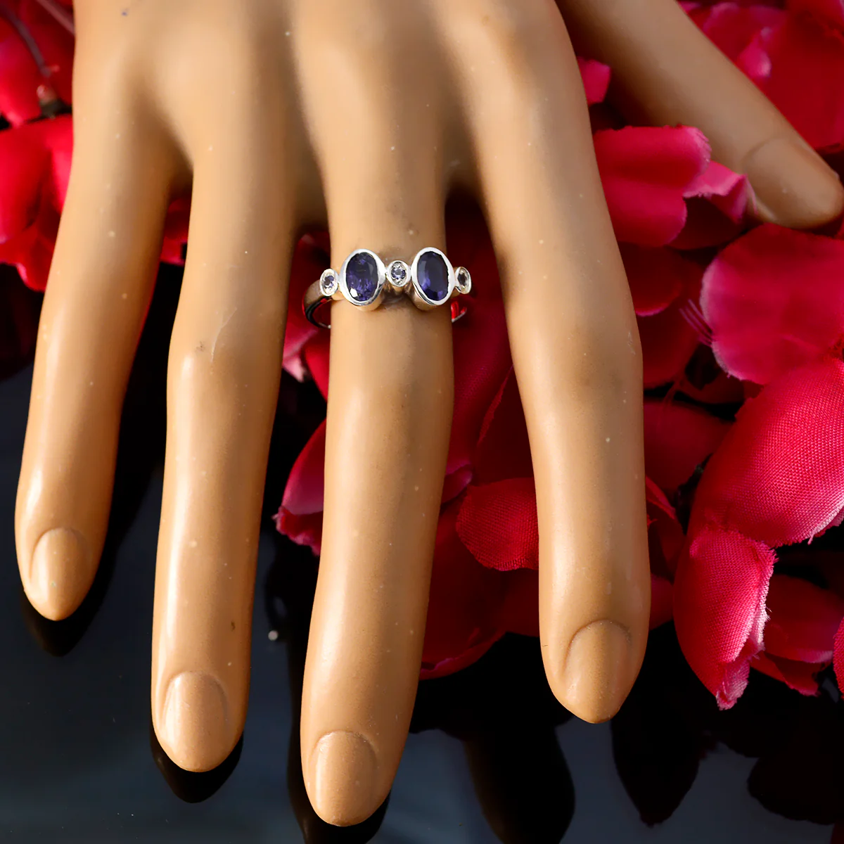 Iolite Halo Turkish Sterling Silver Blue Gems Dainty Romantic Ring Jewellery - Image 5