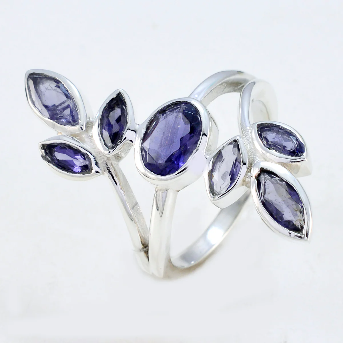 Iolite Hepta German 925 Silver Blue Gemstone Classic Leafy Ring Jewellery - Image 2