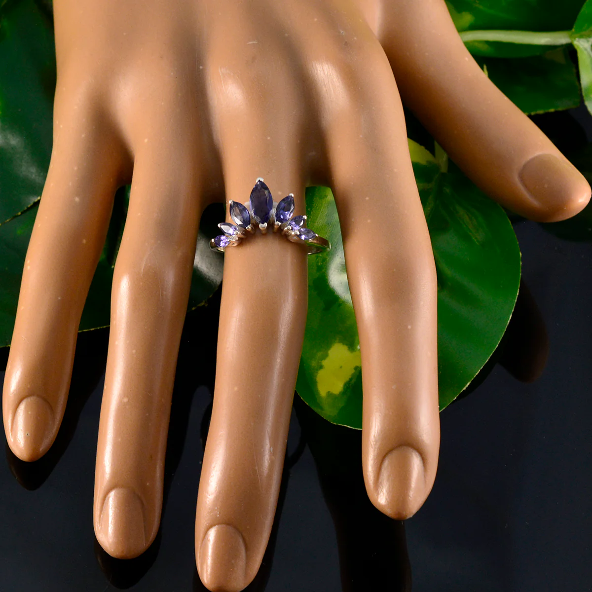 Iolite Hepta Japanese Silver Blue Gemstones Dainty crown Ring Jewelry - Image 6