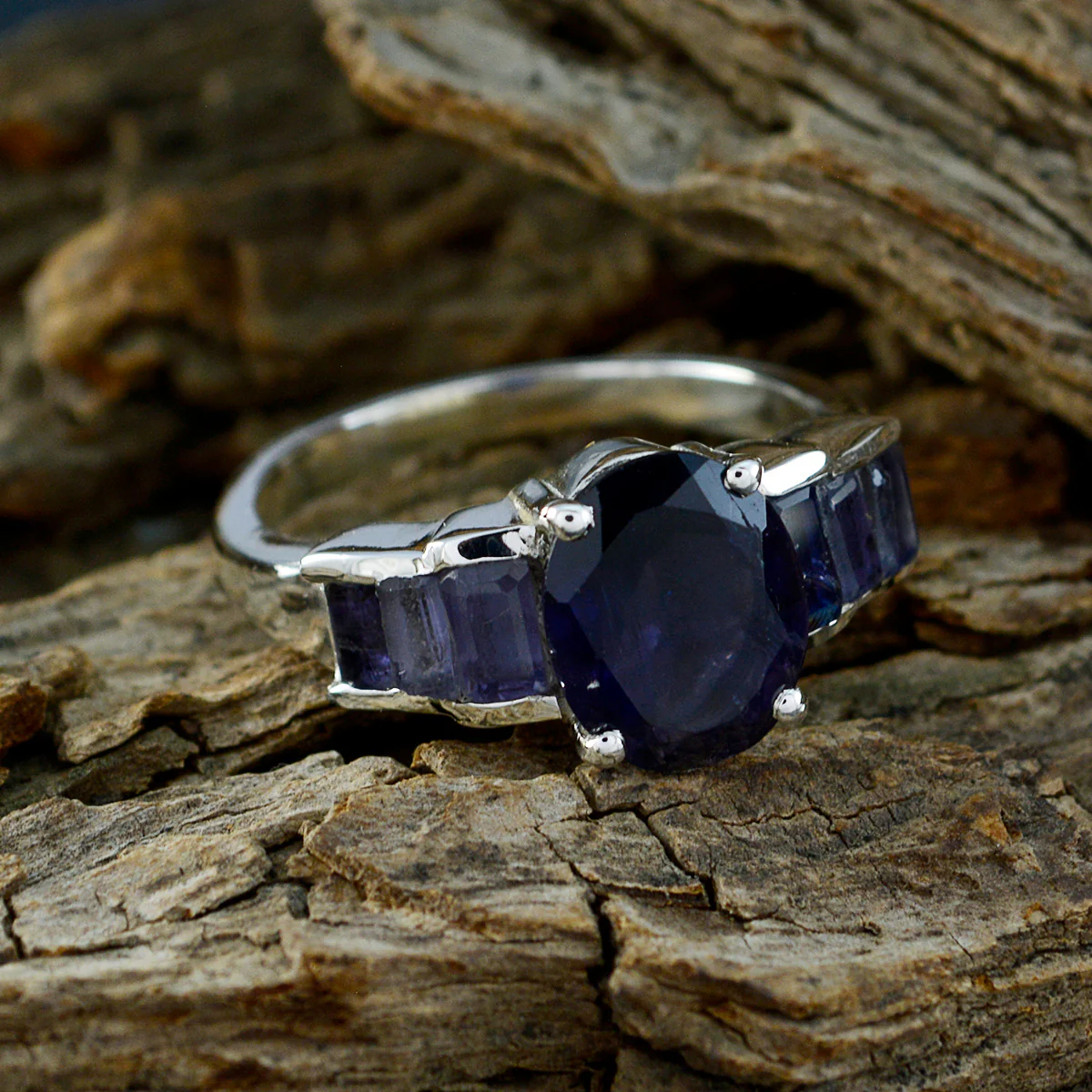 Iolite Hepta Russian 925 Silver Blue Gems Mid-weight Boho Ring Jewellery - Image 3