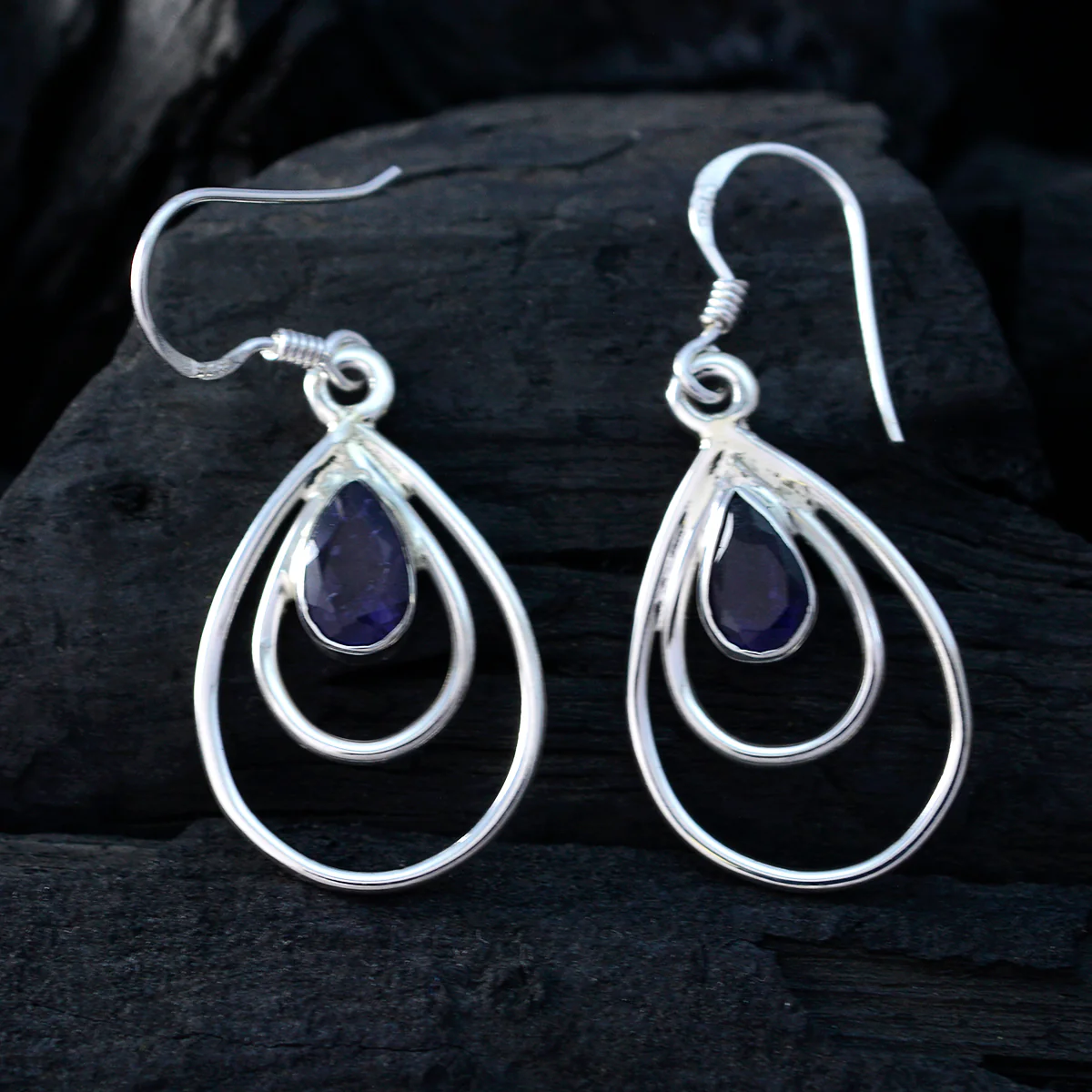 Iolite Moroccan Aurora multiple Dangle Blue 925 Sterling Silver Earring - Image 4