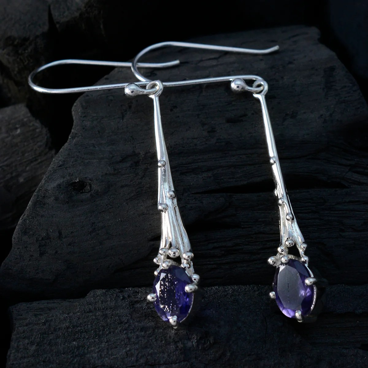 Iolite Moroccan Ellie Solitaire Dangle Blue 92.5 Silver Earring - Image 2