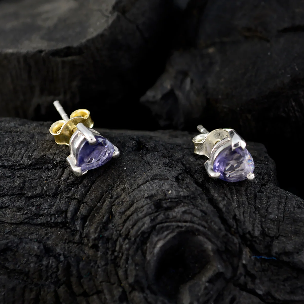 Iolite Moroccan Emilia Solitaire Stud Blue 92.5 Silver Earring - Image 2